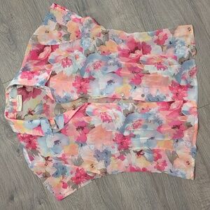 BOGO Valerie Stevens Silk Floral Button Down Sheer Blouse Top
